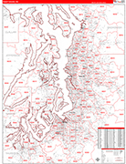 Puget Sound Metro Area Wall Map Red Line Style